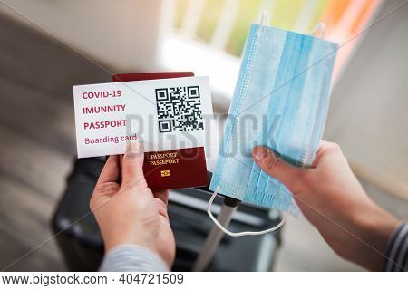 Vaccination, Disease Immunity Passport, Health And Surveillance Concepts. Woman's Hand Holding A Val