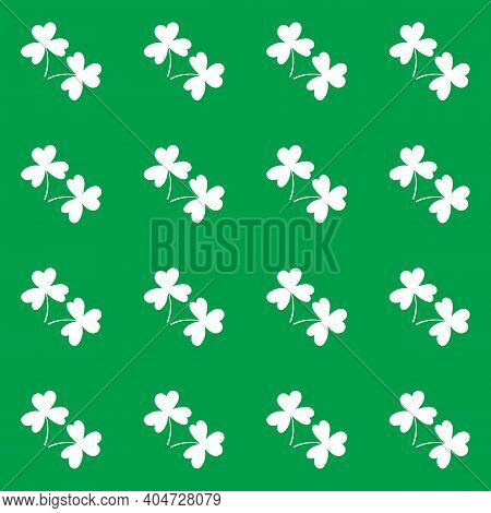 Patricks Day Geometric Seamless Pattern With Prnament Of Two Repeating Shamrocks. Simple Vector Elem