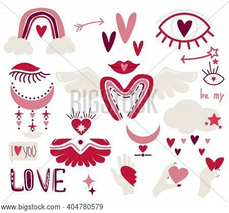 Set Of Elements In Boho Style For Valentine's Day.