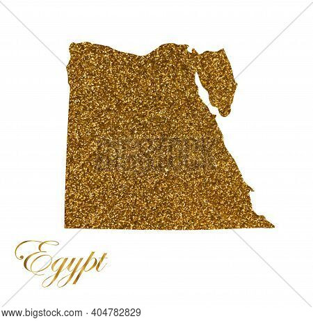 Map Of Egypt. Silhouette With Golden Glitter Texture
