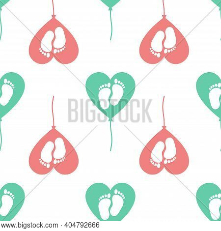 Green And Pink Heart Balloon Help Babies Symbol Icon Isolated Seamless Pattern On White Background. 