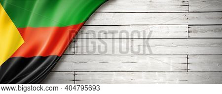Azawad Mnla Flag On Old White Wall. Horizontal Panoramic Banner. 3d Illustration
