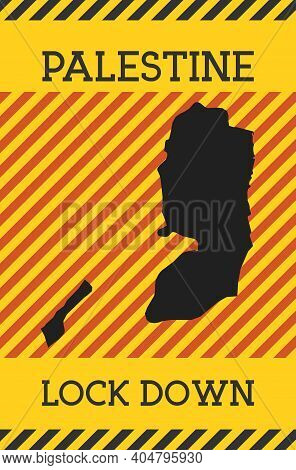 Palestine Lock Down Sign. Yellow Country Pandemic Danger Icon. Vector Illustration.