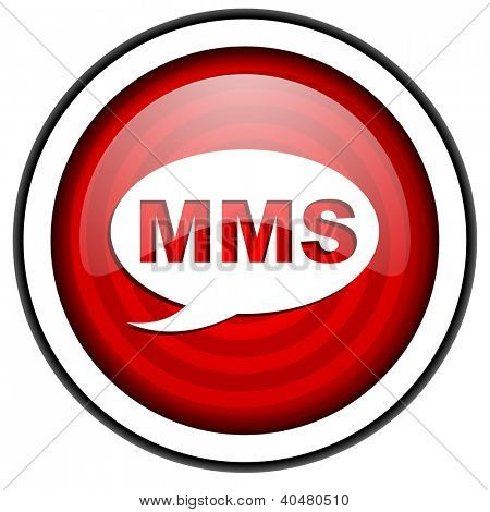 mms สีแดงเงาไอคอนแยกต่างหากบนพื้นหลังสีขาว