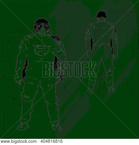 Security Man Bust Cartoon Graphic Arts Military Gan