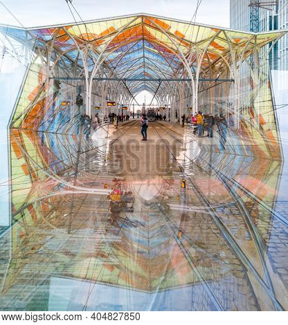Lodz, Poland - February 22 2020 Unicorn Stable Train Station Reflected In Prismatic Cube