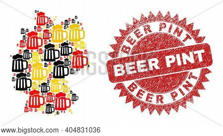 Germany Geographic Map Mosaic In Germany Flag Official Colors - Red, Yellow, Black, And Dirty Beer P