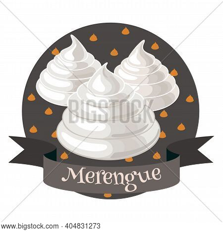 French Dessert Merengue. Colorful Cartoon Style Illustration For Cafe, Bakery, Restaurant Menu Or Lo