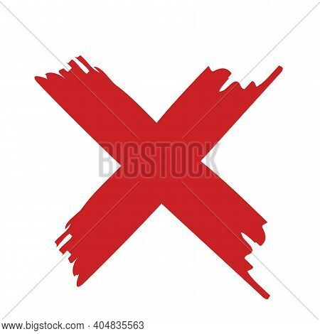 Sketch Red Cross Brush. Vector Image. Grunge Brush. Check Mark Icon Vector Isolated. Stock Image. Ep