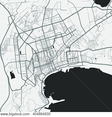 Urban City Map Of Baku. Vector Illustration, Baku Map Grayscale Art Poster. Street Map Image With Ro