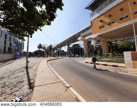 Closeup Of Beautiful View Of Greenline Namma Metro Konanakunte Cross Metro Station And Landmark Buil