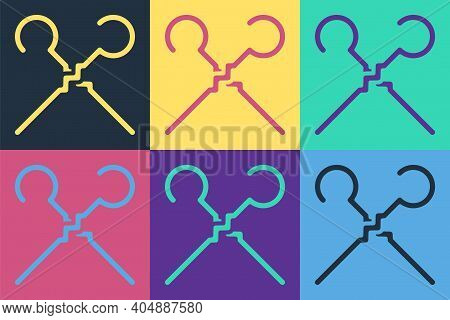 Pop Art Bbq Skewers Icon Isolated On Color Background. Meat Kebab On Skewer Stick. Picnic With Grill