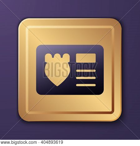 Purple Police Badge With Id Case Icon Isolated On Purple Background. Gold Square Button. Vector