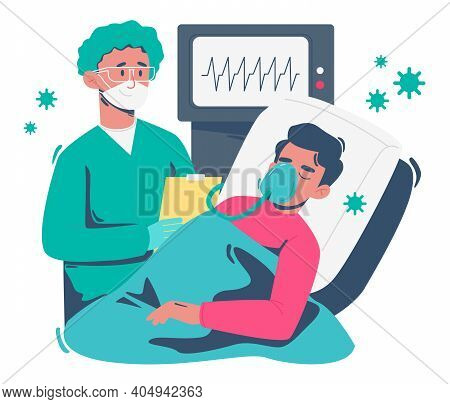 Doctor And Patient With Respiratory System. Flat Design Illustration. Vector