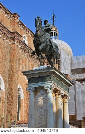 The Equestrian Statue (1488) Of Bartolomeo Colleoni By Verrocchio In Venice. Campo Santi Giovanni E 