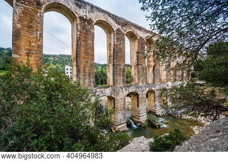 Ancient Haroune Aqueduct Hidden In The Hills Near Moulay Idriss Zerhoun On River \