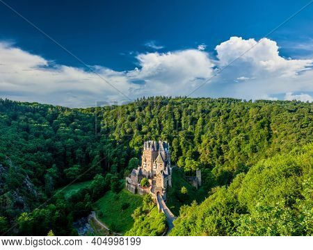 Burg Eltz castle in Rhineland-Palatinate state, Germany. Construction started	prior to 1157.