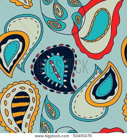 Hand draw abstract seamless paisley pattern