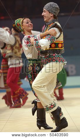 KIEV, UKRAINE - SEPTEMBER 1: Dancers in national costumes performs during closing ceremony of the 32nd Rhythmic Gymnastics World Championships in Kiev, Ukraine on September 1, 2013