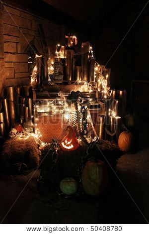 Skeleton with lights as part of Halloween decoration