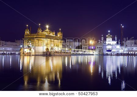 Golden Temple at night in Amritsar, Punjab, India.
