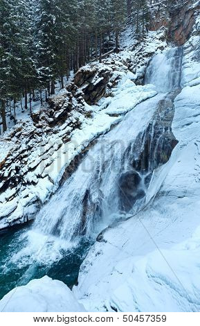 Alps Waterfall Winter View