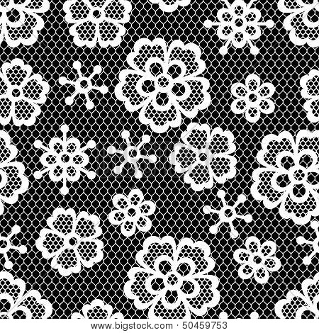 Old lace seamless pattern, ornamental flowers. Vector texture.