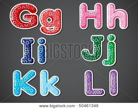 Illustration of the six letters in alphabetical orders on a gray background