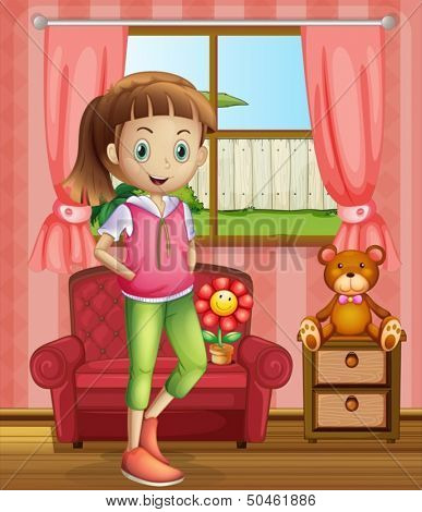 Illustration of a cute young girl inside the house