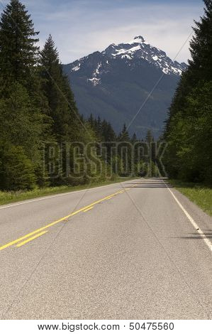 Two Lane Highway Winds Through North Cascade Mountains Washington