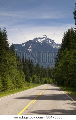 Two Lane Highway Winds Through North Cascade Mountains Washington
