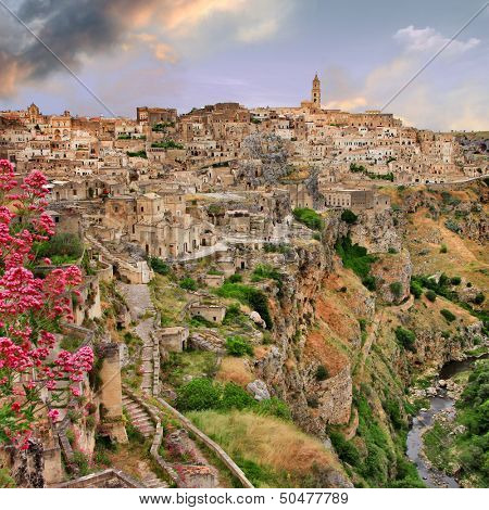 view of ancient Matera, cave city. Balsilicata, Italy