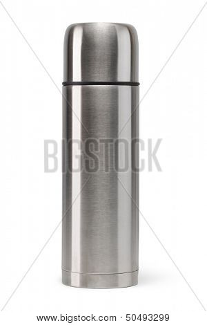 Metal vacuum flask isolated on a white background