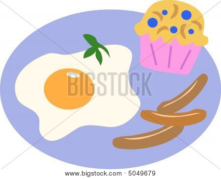 Aamiainen-muna, makkaroita ja mustikka muffinssi