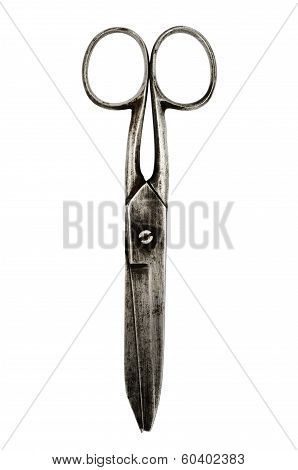 Pair Of Old Scissors On A White