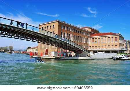VENICE, ITALY - APRIL 13: Ponte della Costituzione over the Grand Canal on April 13, 2013 in Venice, Italy. This bridge designed by Santiago Calatrava connects Stazione di Santa Lucia to Piazzale Roma