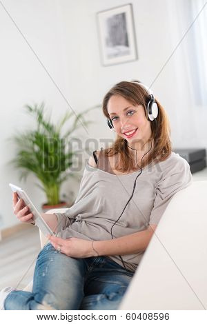 cheerful young women at home