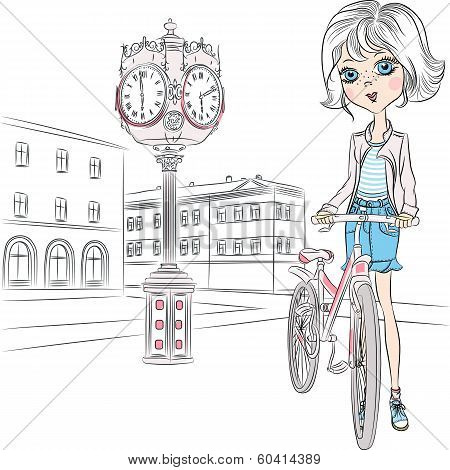 Vector Beautiful Girl With A Flowers In Paris