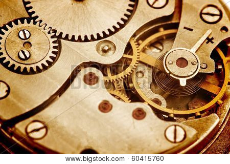 Clockwork details, pinions and wheels closeup