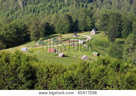 mountain village in a glade of 