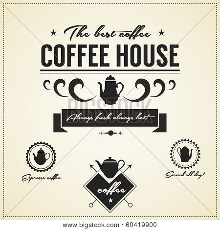 Vintage  Coffee House Labels And Icons