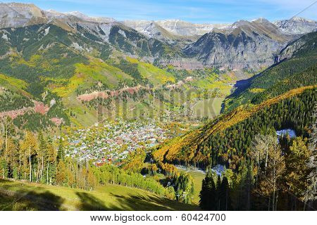 Colourful Mountains And Vew Of Telluride, Colorado During Foliage Season