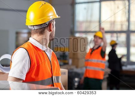 Workers During Job In Factory