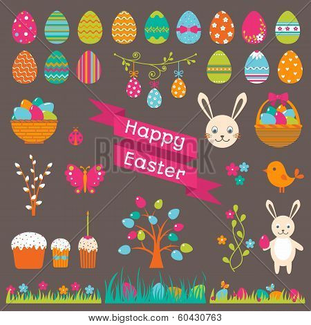 Set Of Easter Flat Elements