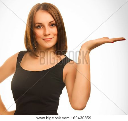 woman showing open hand holding