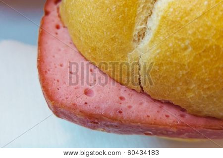 a bread roll with liver loaf, symbol photo for unhealthy food