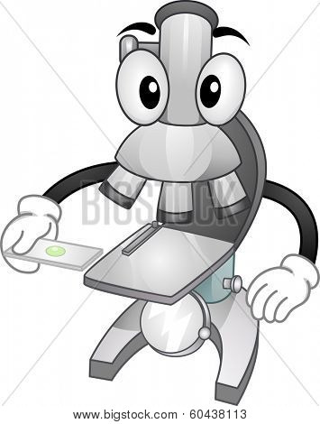 Mascot Illustration Featuring a Microscope Holding a Slide with a Specimen