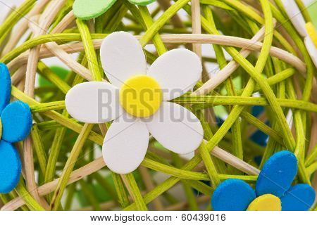 Decorative Sphere Made Of Bound Wicker With Florets