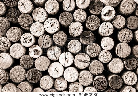 Detail Of Wine Corks In Monochrome Vintage Style