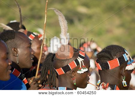 Boys Wearing Traditional Costumes In The Bull Jumping Ceremony, Ethiopia